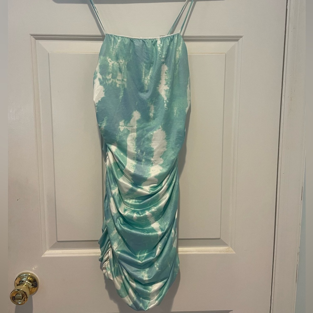 Shelly tie dye ruched mini dress size small